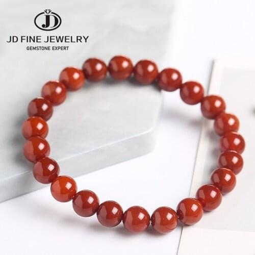 JD Natural China Red Agate Stone Bracelet Beads 8mm Red South Red Agate Bracelets For Women Lucky Brave Bracelets & Bangles