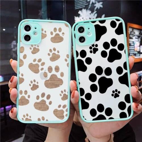 Cat Dog Paw Animal Phone Case For iPhone 12 11 Mini Pro XR XS Max 7 8 Plus X Matte transparent blue Back Cover