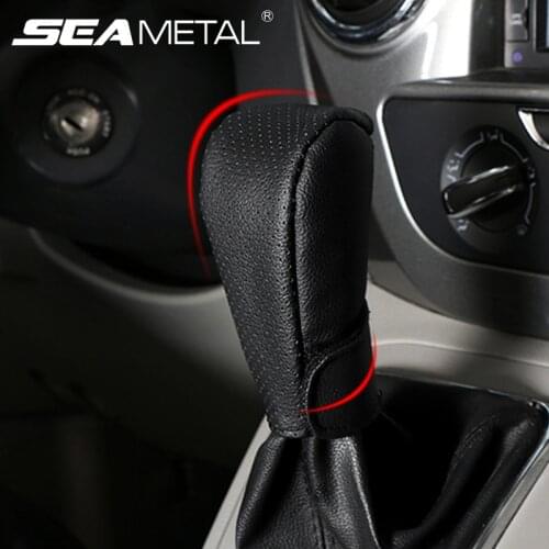PU Leather Car Gear Lever Cover Universal Auto Gear Stick Protector Waterproof Dustproof Textured Shift Gear Cover Hand-sewn