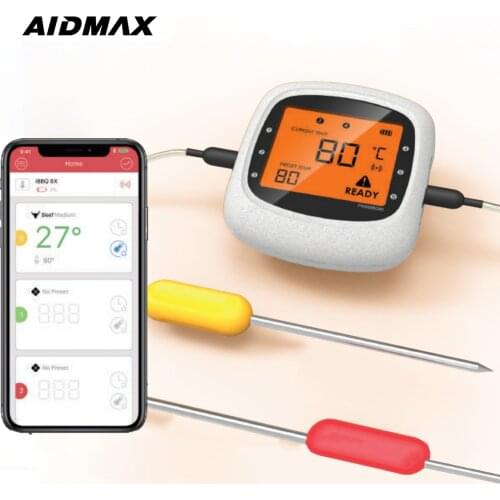 AidMax Digital Bluetooth Wireless Outdoor Barbecue Culinary Food Meat Thermometer For Charcoal Grill Oven Smoker Pro05