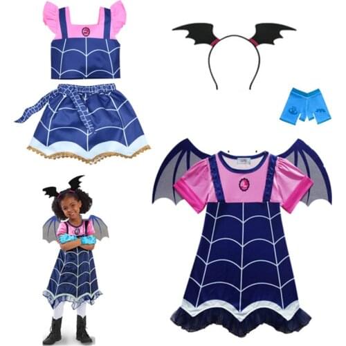 Girl Vampirina Costumes Children Cosplay Vampire Dress Up Costume Halloween Girls Dresses Carnival Party Fancy Disguise Hairband
