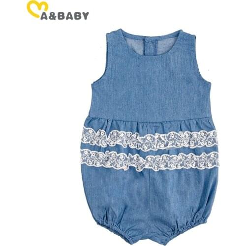 Ma&Baby 0-3Y Newborn Infant Toddler Baby Girl Denim Romper Lace Ruffles Sleeveless Jumpsuit Sunsuit Summer Baby Girls Clothes