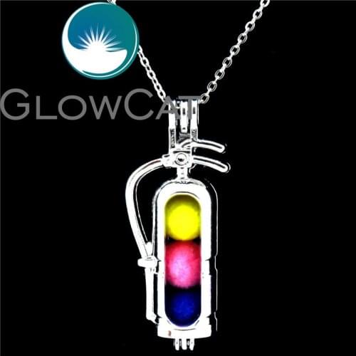 GLOWCAT K550 Fire Extinguisher Firemen Beads Cage Aromatherapy Oyster Pearl Cage Locket Necklace 18" Stainless Chains