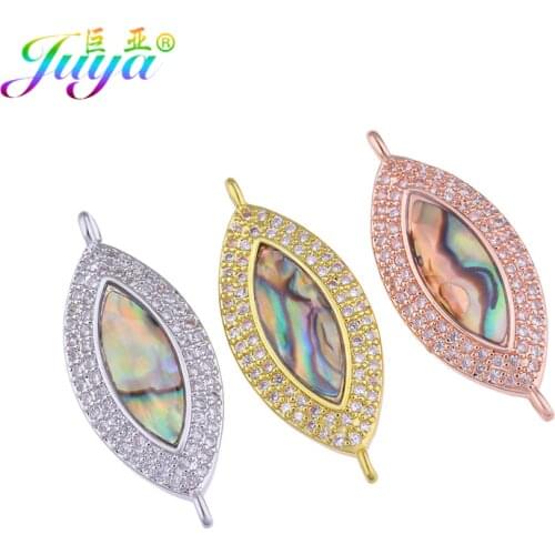Juya DIY Jewelry Components Supplies Micro Pave Zircon Greek Evil Eye Charms Connector Accessories For Needlework Jewelry Making