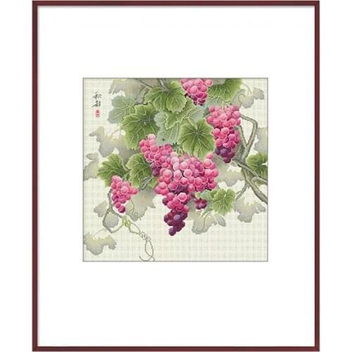 Painting Fruit Grapes and Butterflies Chinese Painting Fruit Stamped Cross Stitch Kit, 23.6" x 23.6"