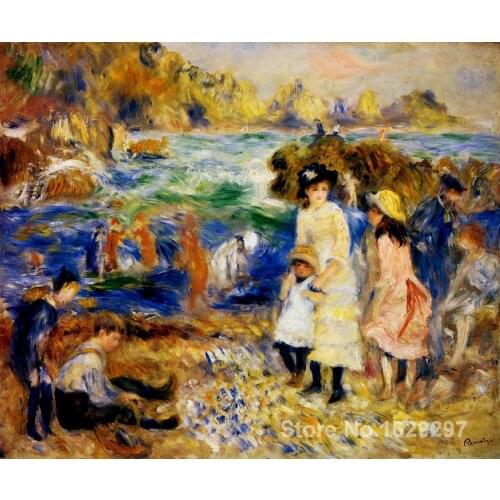 Paintings on canvas Children by the Sea in Guernsey by Pierre Auguste Renoir Reproduction High Quality Hand-painted