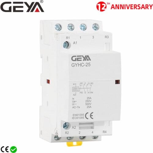 Free Shipping GEYA Contactor 4P 25A 4NO OR 2NO2NC 220V/230V 50/60HZ Din rail Household AC Modular Contactor
