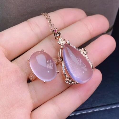 Best Gift Natural and Real Natural Rose Quartz jewelry set Natural Real Rose Quartz 925 sterling silver 1pc pendant,1pc ring