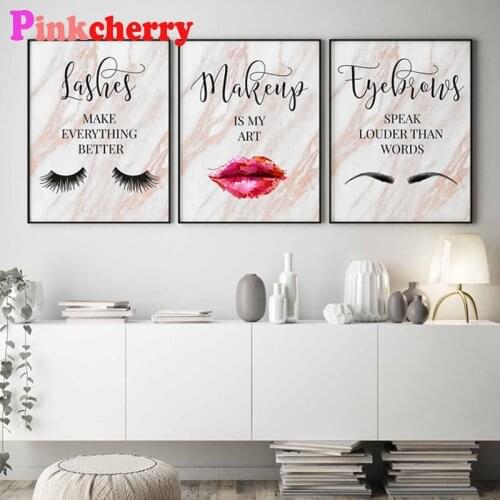 Make Up Beauty Begins Quote Pattern 3 Pieces Diamond embroidery full round square Diamond painting mosaic puzzle set