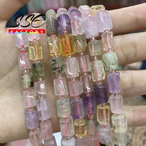 Natural Faceted Gem Mixed Crystal Quartz Stone Beads Cylinder Spacer Bead DIY Bracelet Accessories For Jewelry Making 15" Strand