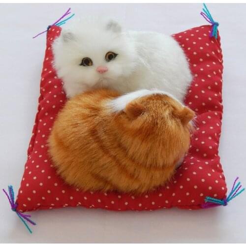 One white and one yellow cat with mat about 11x10cm toy, hard model home decoration birthday gift h1189