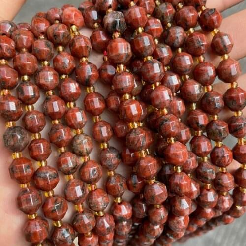 Faceted Natural Stone Red Sesame Jaspers Beads 6mm 8mm 10mm Olive Shape Loose Spacer Beads DIY For Jewelry Making Bracelet 15