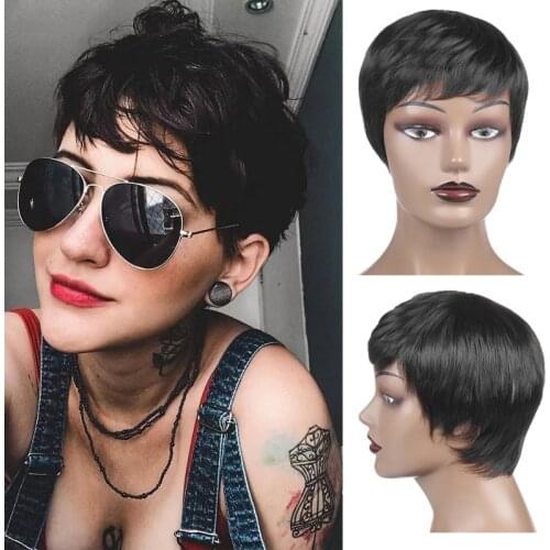 Short Hair Wig Synthetic Curly Wig for Black Women Short Black Pixie Cut Wigs Heat Resistant Fiber Hair Wigs