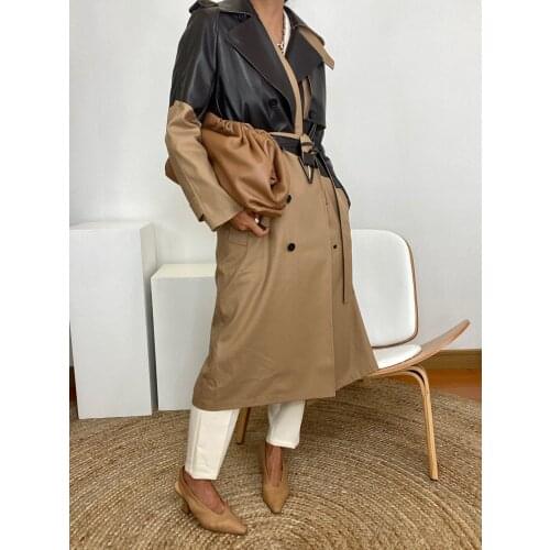 2021 Luxury Italian Runway Design Real Sheepskin and Cotton Street Style Fashionable Fall Double Breasted Rain coat