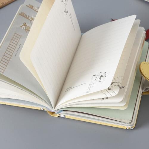 Hand Ledger Cute Diary Female Leather with Magnetic Buckle Notebook Stationery Color Page Illustration Book