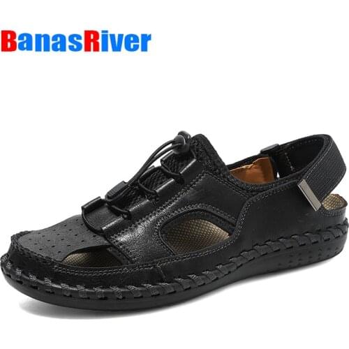 Classic Leather Rome Sandals For Men Shoes 2021 Summer Soft Comfortable Sandalies Male Outdoor Beach Footwear Big Size Handmade