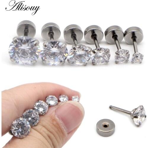Alisouy 2pcs 3-8mm Crystal Stud Earrings For Women Girls Stainless Steel Round Rhinestone Earrings Stud Small simple Earrings