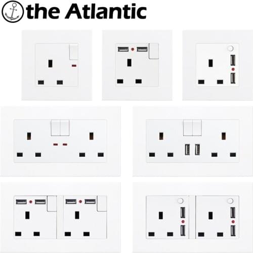 UK Plug Power Socket 13A With USB Charger Wall Outlet Double Outlet Singapore Ireland Malta Maldives 86 146 White Plastic Frame
