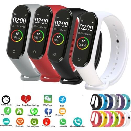 M4 Smart Bracelet Men Women Kids Heart Rate Tracker Monitor Sports LED Screen Wristband Fitness Pedometer Blood Pressure Watches