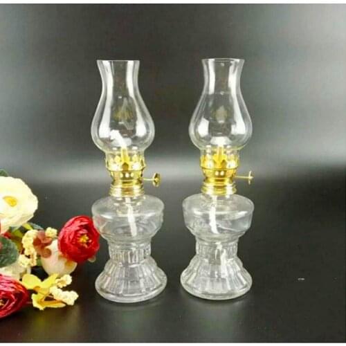 Glass Kerosene lamp Oil lamp Retro Transparent Desktop Oil lamp Home Emergency lamp Outdoor Windproof Glass Camping Tent lamp 2P