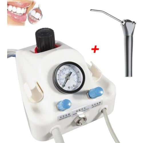 Dental Portable Air Turbine 4 hole+2 pcs 3 Way Air Water Spray Triple Syringe Handpiece & Nozzles Tips kit