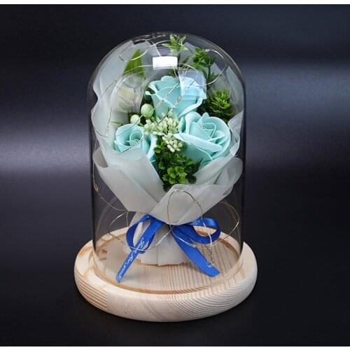 Wedding Party Rose Flower Home Decor in Glass Dome for Valentines Day Gift Lamp