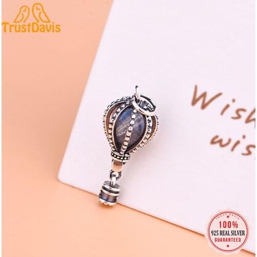 TrustDavis Fashion Real 925 Sterling Silver Can Open Hot Air Balloon Charm Pendant Handmade DIY Accessories Fine Jewelry HY018