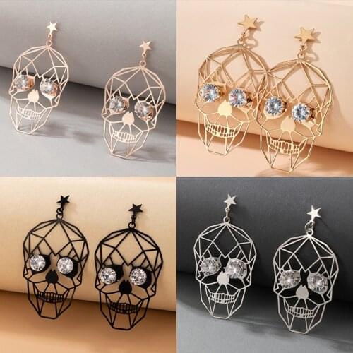 Docona Personality Hollow Skull Face Drop Earrings for Women funny Grimace Crystal Dangle Earrings Jewelry Accessories 14088