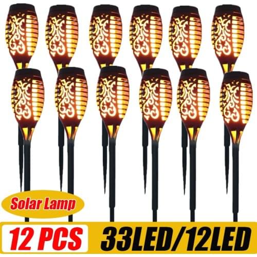 12LED 33LED Solar Flame Torch Lights Outdoor Flickering Waterproof Solar LED Light Garden Terrace Decoration Landscape Lawn Lamp