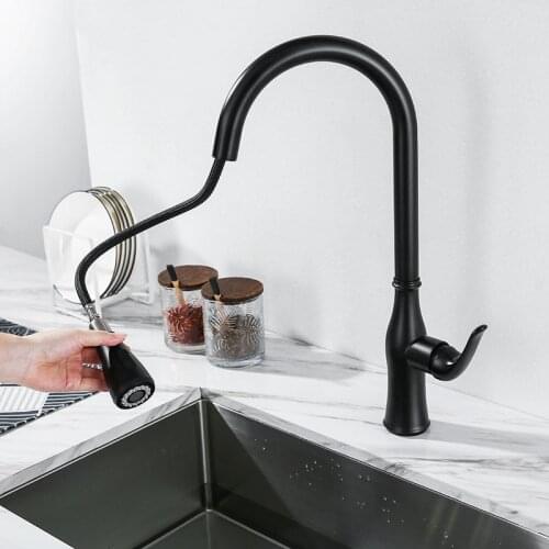 Pull Out Kitchen Faucet Black Stainless Steel Kitchen Sink Hot Cold Mixer Tap Double Water Setting