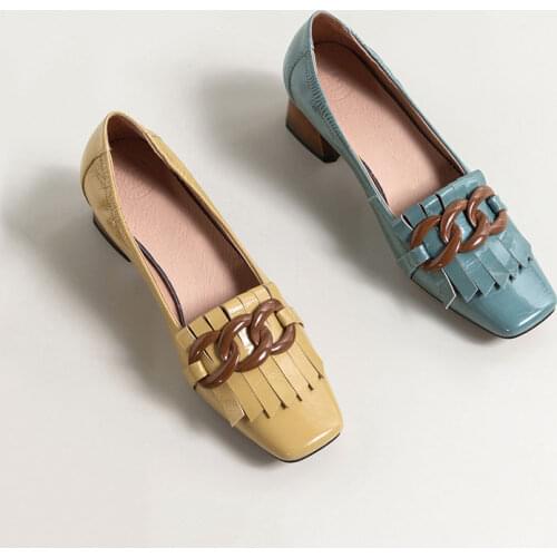 MORDOAN Genuine Cow Leather 2021 Autumn Square Toe Womens Shoes Oxford Shoes Womens Big Size 44-45 Loafers For Women Shoes