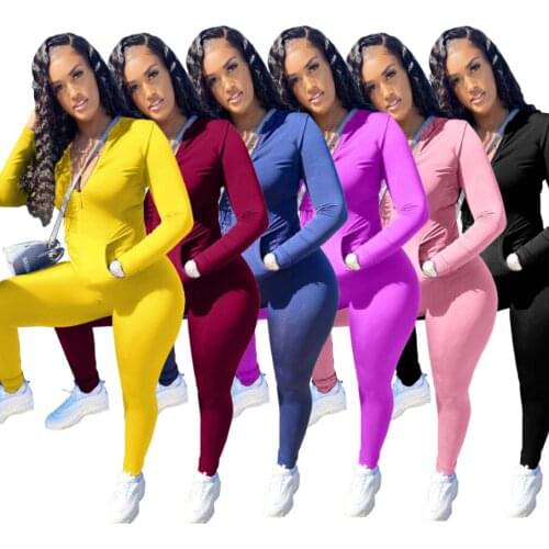 Echoine Women autumn Sportwear Two Piece Set Hooded Zipper Top Jogger Pants Suit Active Wear Tracksuit Matching Fitness Outfit