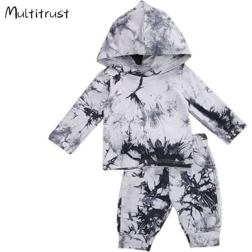 2PCS Baby Boys Girls Clothes For Kids Clothing Toddler Casual Tie Dye Hooded Tops Pants Sports Suit Children Kids Tracksuits