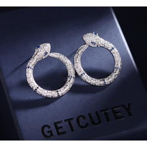 2021 Luxurious Zircon Earrings Sparkle CZ Snake Earrings Stud Fashion Circle Jewelry Women Female Girl Accessories