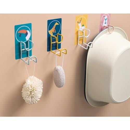 4-color animal pattern household bathroom no hole hook kitchen kitchen no mark hanging storage rack bathroom lovely decoration