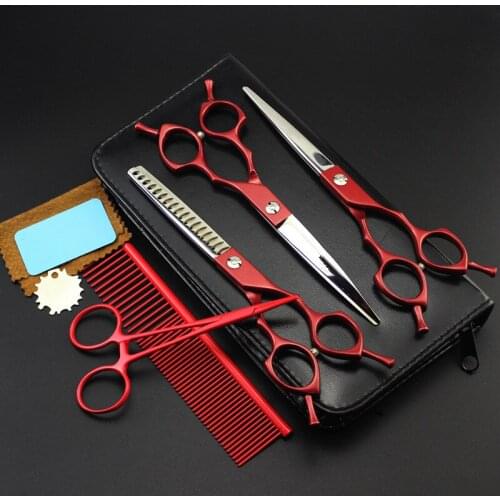 5 kit Professional Japan 6.5 inch red pet grooming hair scissors set dog cutting shears thinning barber hairdressing scissors