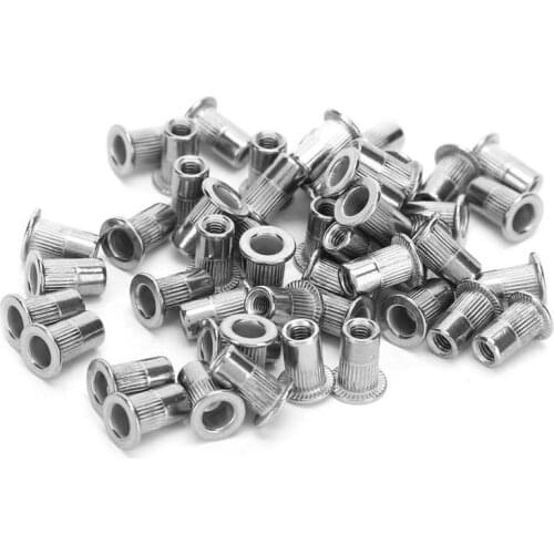 50Pcs M3 Stainless Steel Rivet Nut Ribbing Flat Head Threaded Rivet Insert Nutsert Cap Rivetnuts Fastener Hardware Tools