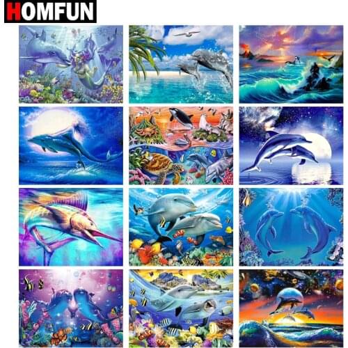 HOMFUN Diamond Painting Cross Stitch "Ocean dolphin fish" Full Square Round Diy 5d Diamond Embroidery Picture Rhinestone Art