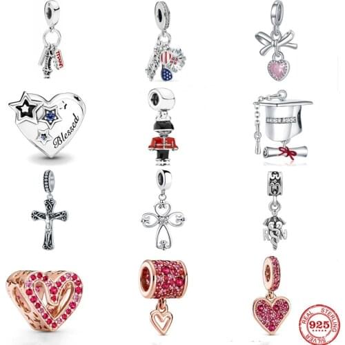 New 925 Silver Graduation Star Soldier Love Heart Fit Pandora Original Bracelet Charm Beads For Women DIY Jewelry