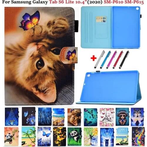 Tablet Case For Samsung Galaxy Tab S6 Lite 10.4'' 2020 SM-P610 P615 Animal Stand PU Leather Silicone Protect Funda S6 Lite Cover