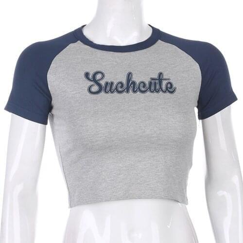 Women Girls Letters Print T-shirt Slim Gym Sports Top Summer Fashion Breathable Tops Short Sleeve Skinny T-shirts Crop Top Tees