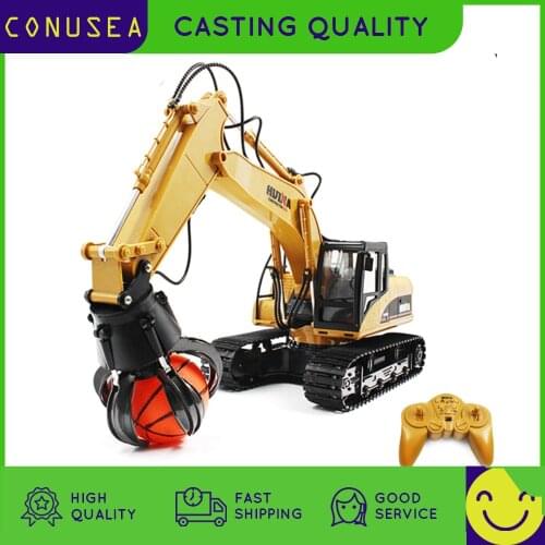 HUINA 1/14 Rc Car Alloy Ball Grabber Excavator Caterpillar Engineering Truck Remote Control Car 680-Degree Rotation Toy for Boy