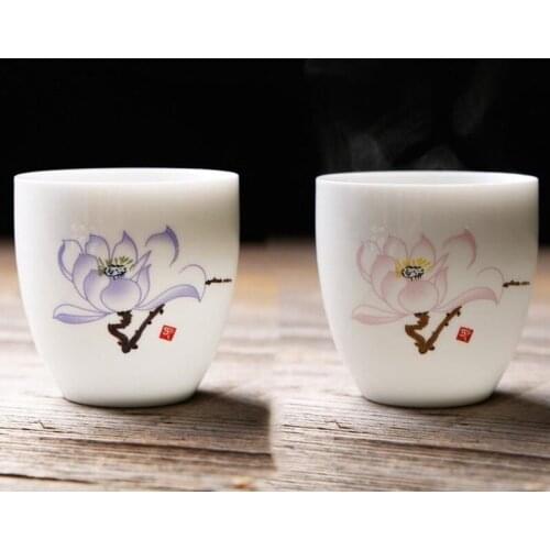 Ceramic Thin Drawing Flower Tea Cup Hand Painted Pu'er Tea Cup Jingdezhen Chinese Handmade Small Teacup