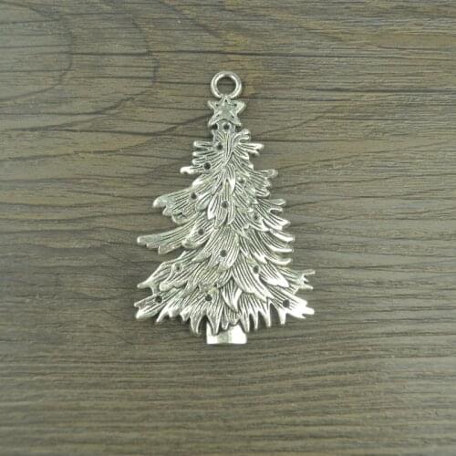 2 pcs vintage Tibetan Silver Plated Christmas tree Charms Metal Pendants for Jewelry Making DIY Handmade Craft 68*43 mm Q205
