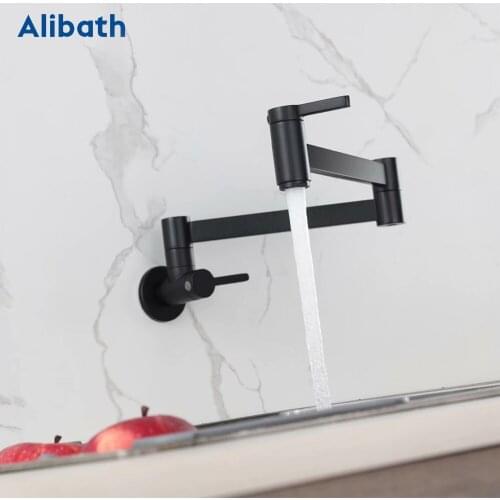 Brass Pot Filler Tap Wall Mounted Kitchen Sink Faucet Black Single Cold Taps Single Hole faucets 360 Rotate Folding Spout spigot