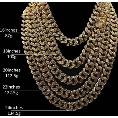 Men Women Hip Hop Miami Cuban Link Coolest Chain Necklaces Rhinestone Casting Clasp Iced Out Bling Full Crystal Men Jewelry