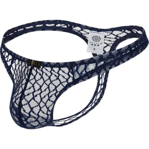Mens Sexy Transparent Lace Mens Panties Thong G-String T-Back White Burgundy Black Skin Tone Sapphire Blue