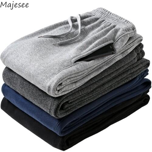Men Sweatpants Solid Simple Elastic Waist Knitted Straight Loose Plus Size 4XL Thicken Winter Warm Track All-match Casual Pants