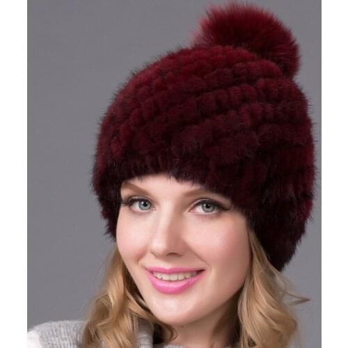 New Mink Knitting Pineapple Fur Mink Hat Fashion Thickened Densified Mink Ear Cap Adjustable Size Winter Accessories for Women