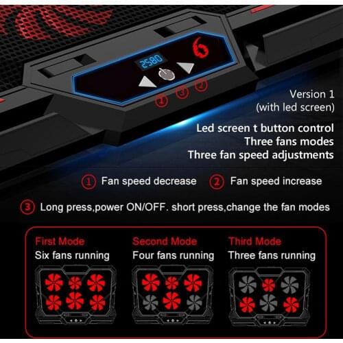 Gaming Laptop Cooler Six Fan Led Screen Two USB Port 2600RPM Laptop Cooling Pad Notebook Stand for Laptop Cooling Pad Stand